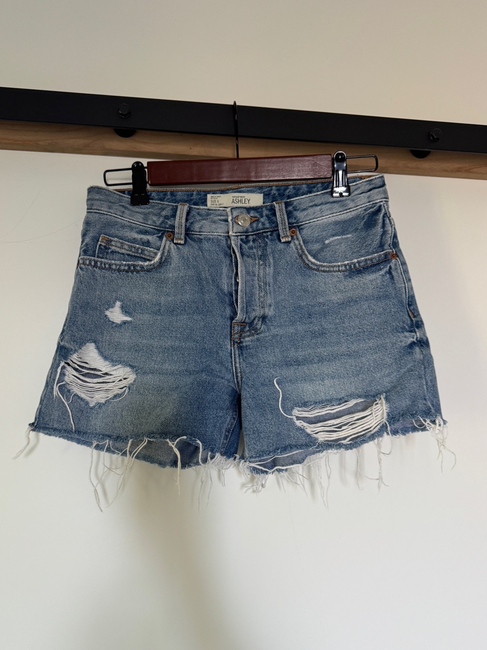 Topshop Light Blue Distressed Denim Shorts